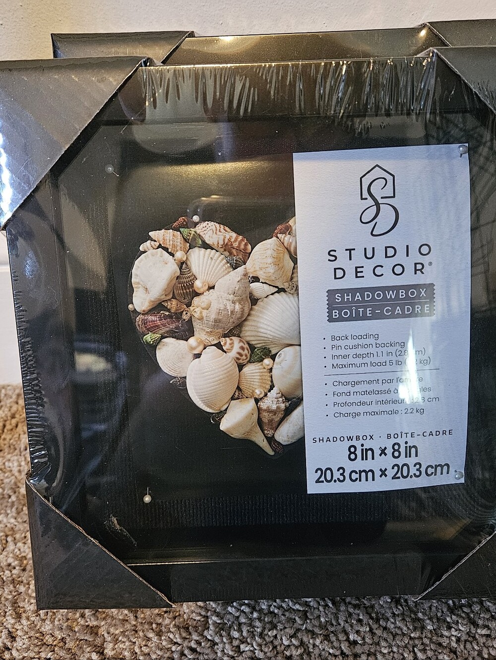 Studio Decor Black Shadowbox Frame with Shell Art Accent 8x8